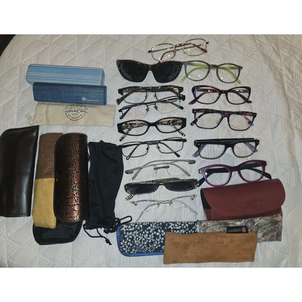 14 Glasses 14 Cases Eye Glasses- Lot of glasses and cases